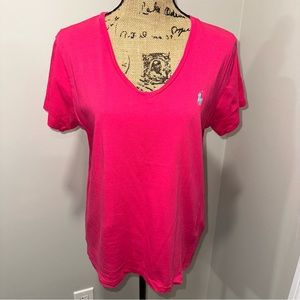 Ralph Lauren Polo Sport Fuchsia Pink Short Sleeve V-neck T-shirt Top Size L